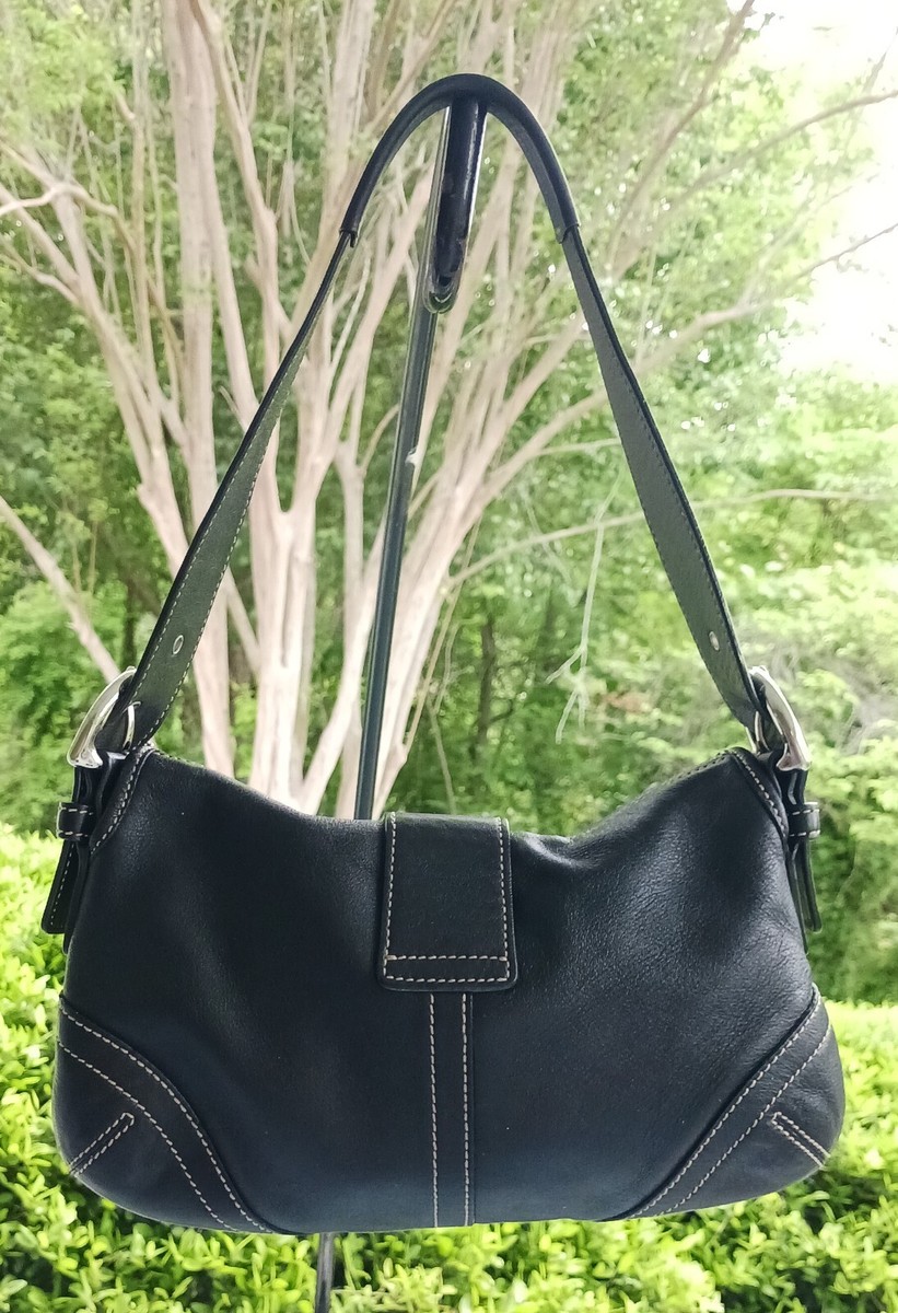 Coach Black Leather Soho Hobo Buckle Flap Shoulder Purse Style