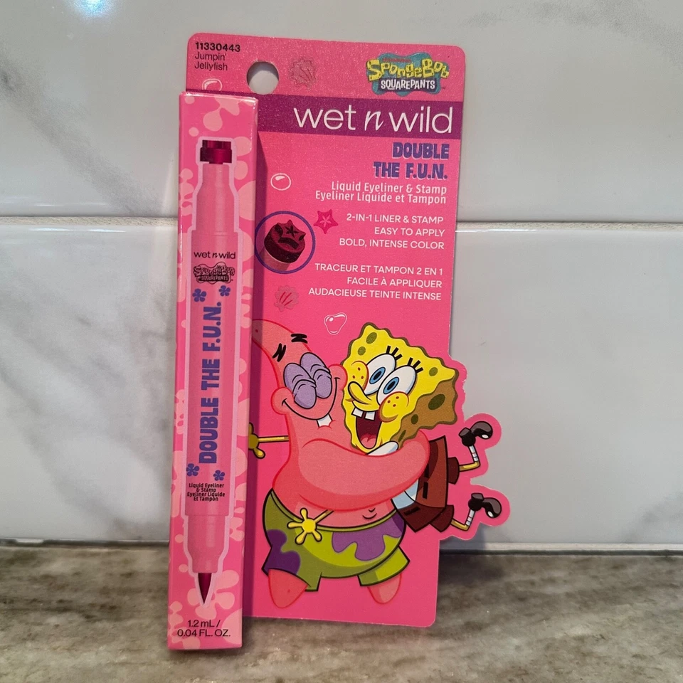 3pc Wet N Wild SpongeBob Double the FUN Liquid Eyeliner & Stamp Black Pink Green - Image 2 of 4