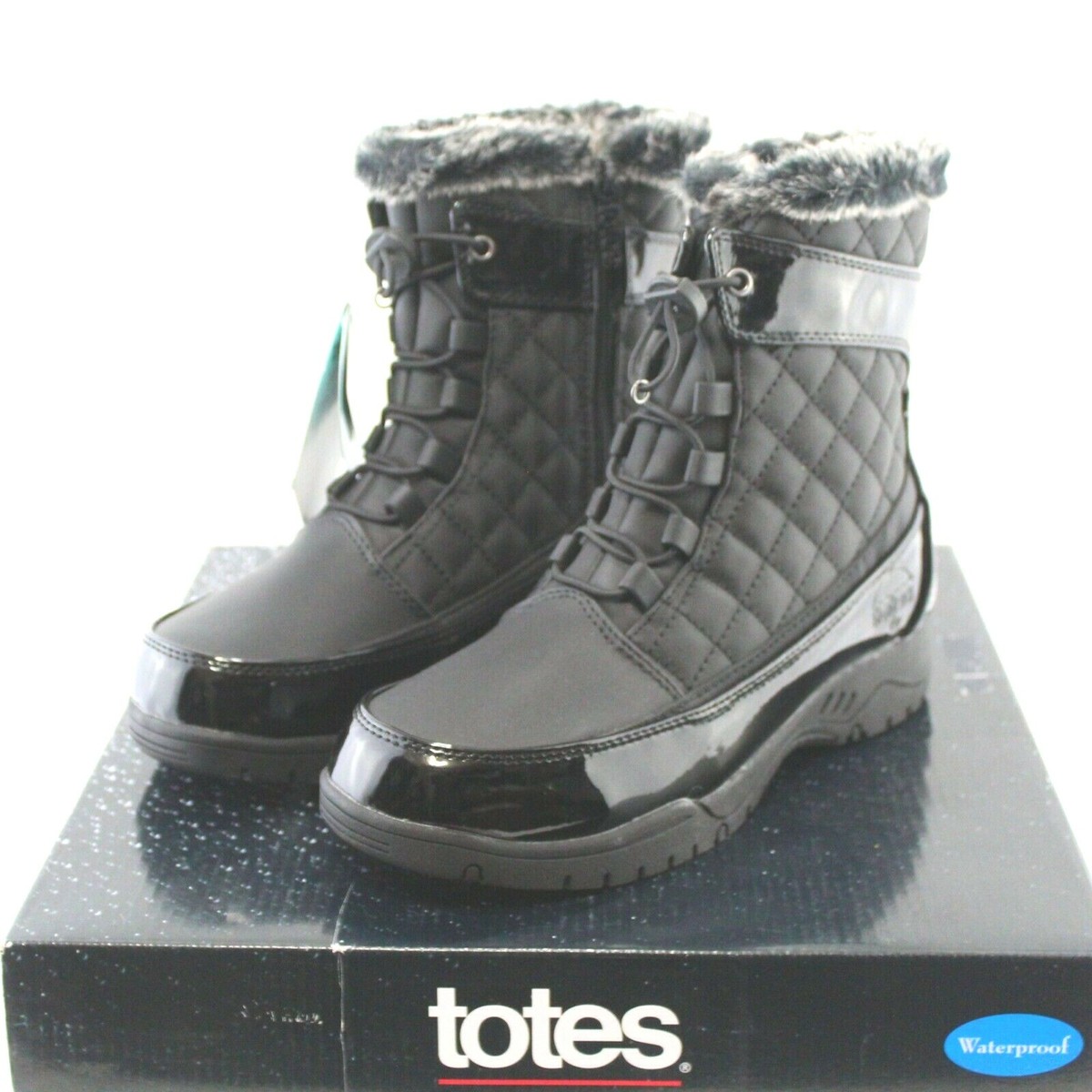 TOTES womens drawstring winter boots shoe SZ M Selena faux fur