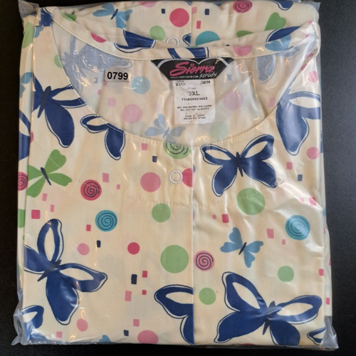 0799 - 2XL Sierra Scrubs White Colorful Butterfly Long Sleeve Button Up Top - Picture 17 of 17