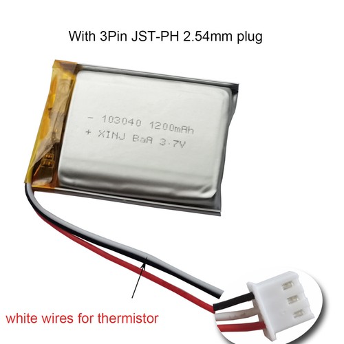 3.7V 1200mAh 4.44Wh Li-Polymer Li Battery 103040 JST 3Pin 3 Wires Thermistor NTC - Picture 15 of 16