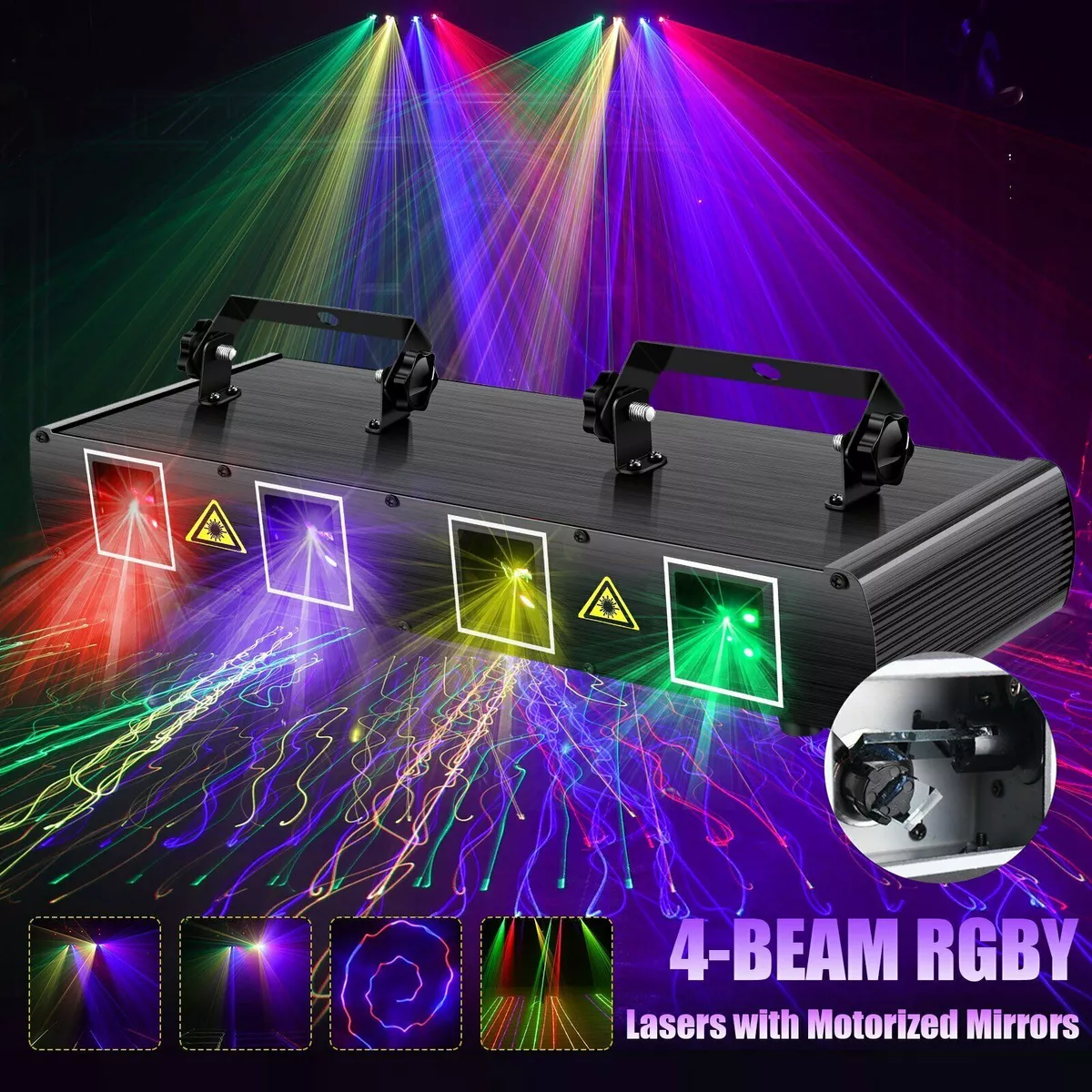 Laser Light 4 Lens 4 Beam RGBYC DJ Stage Lighting Disco Show DMX Projector