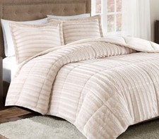 ULTRA PLUSH IVORY FAUX FUR 3pc COMFORTER SET : GLAMOUR LUXURY SOFT MINK BEAR HUG