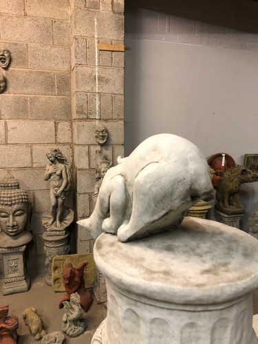 Gato que salta, gato bebedor, adorno de jardín de piedra de concreto, fuente de agua sólida - Imagen 7 de 7