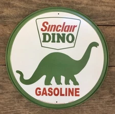 SINCLAIR Dino Gasoline 11.5" Diameter Circular Tin Metal Sign