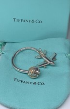 Tiffany  Co Sterling Silver Plane Globe Airplane Keychain Key Ring w/ Pouch Box