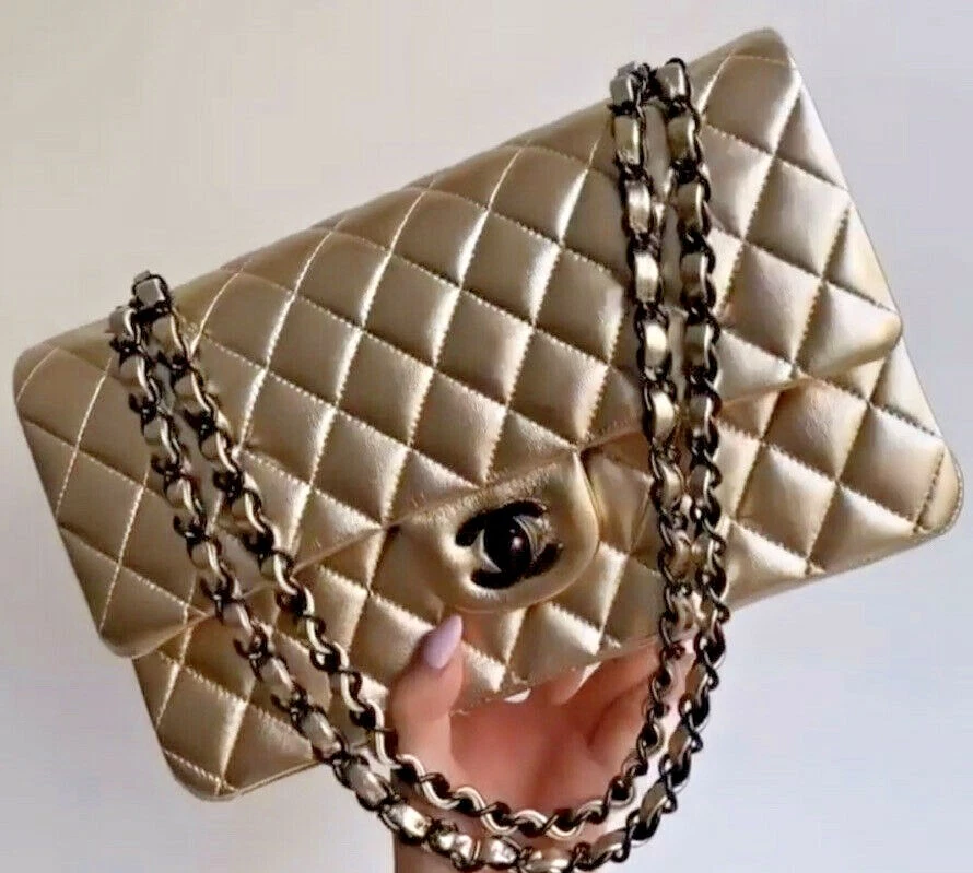 Chanel Gold Metallic Medium Classic flap Handbag eBay