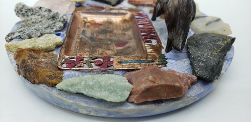 Vintage Blue Marble Wyoming Souvenir Ashtray With Copper Inset And Horse - Picture 5 of 11