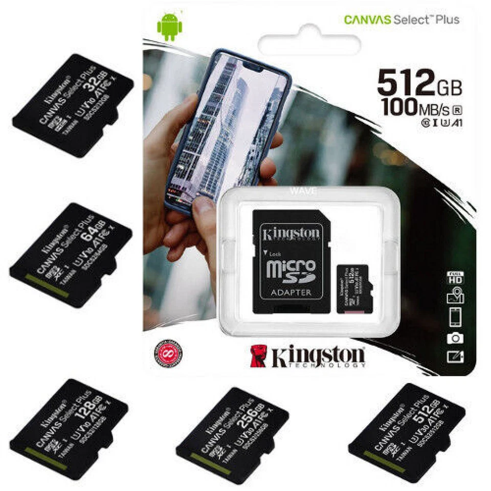 MICRO SD SDHC 32G 64G 128GB 512GB 100MB/S KINGSTON SCHEDA MEMORIA CARD CLASSE 10 - Immagine 2 di 4