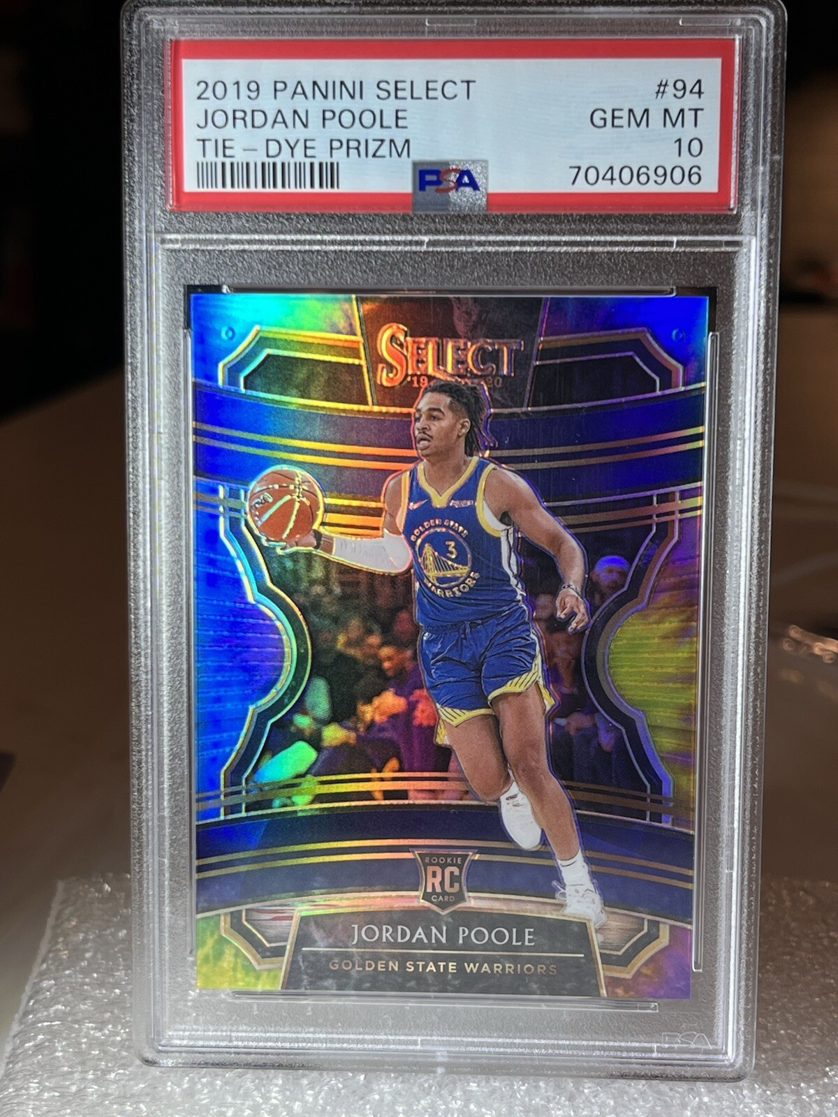 2019-20 Panini Select Jordan Poole Concourse Tie-Dye Prizm /25 PSA 10 RC