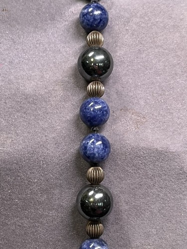 Vintage Native American Sterling Silver, Hematite,& Lapis Lazuli 30” Necklace - Picture 3 of 10