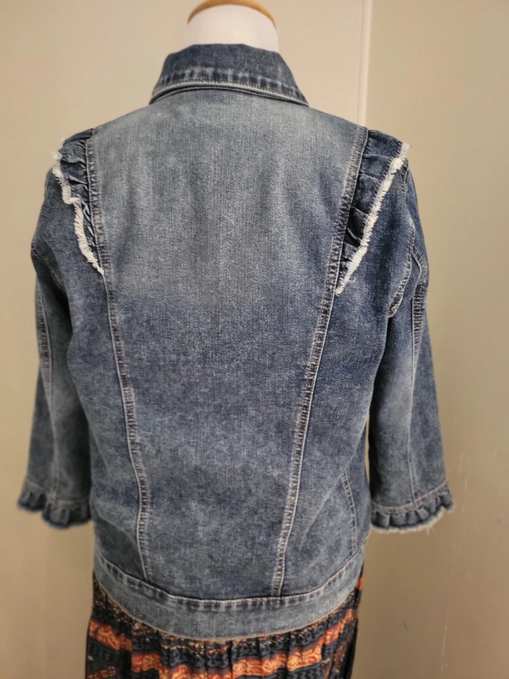 Chaqueta Denim LOGO By Lori Goldstein Detalle Volantes Azul Lavado Ácido Mujer Talla 12 Foto 4 de 4