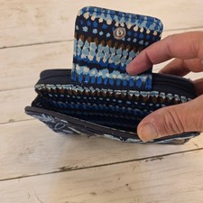 Vera Bradley Navy Blue Floral Quilted Cotton Zip Around Wallet ID Window Pocket