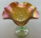 SUPER VINTAGE CARNIVAL FENTON LIME GREEN PEACOCK AT THE URN COMPOTE “SMOOTH EXT