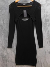 GUESS Dress Womens S Black Bodycon Sweater Cut Out Logo Scoop Neck Long Sleeve