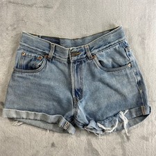 Vintage LEVI'S High Waisted Denim Short Womens 10H Light Wash Cut Off Orange Tab