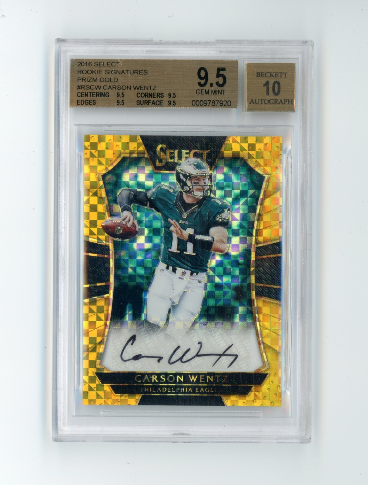 2016 Panini Select Carson Wentz Gold Prizm Rookie RC Auto /10 BGS 9.5/10
