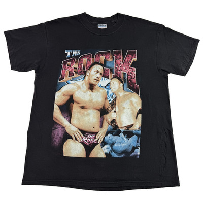 Vintage The Rock T Shirt Large Dwayne Johnson Bootleg Rap Tee Black Double Sided
