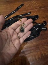 Authentic CHANEL Black White Lettering Ribbon  Chanel Coco Charm -1 Yard/3 Feet