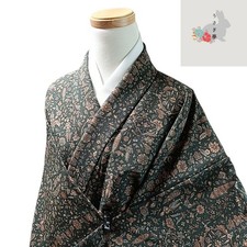 Usagitei U39 Washable Kimono Small Pattern Green Flower Western Style Sash Used