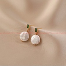 Pretty Fashion Natural White Freshwater Coin Pearl Earrings Women's New Earrings