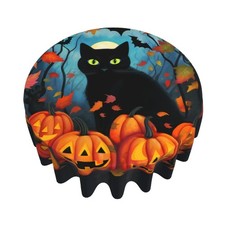Nameapo Round Tablecloth 60", Black Cat Halloween Pumpkin Autumn Table Mat Fit