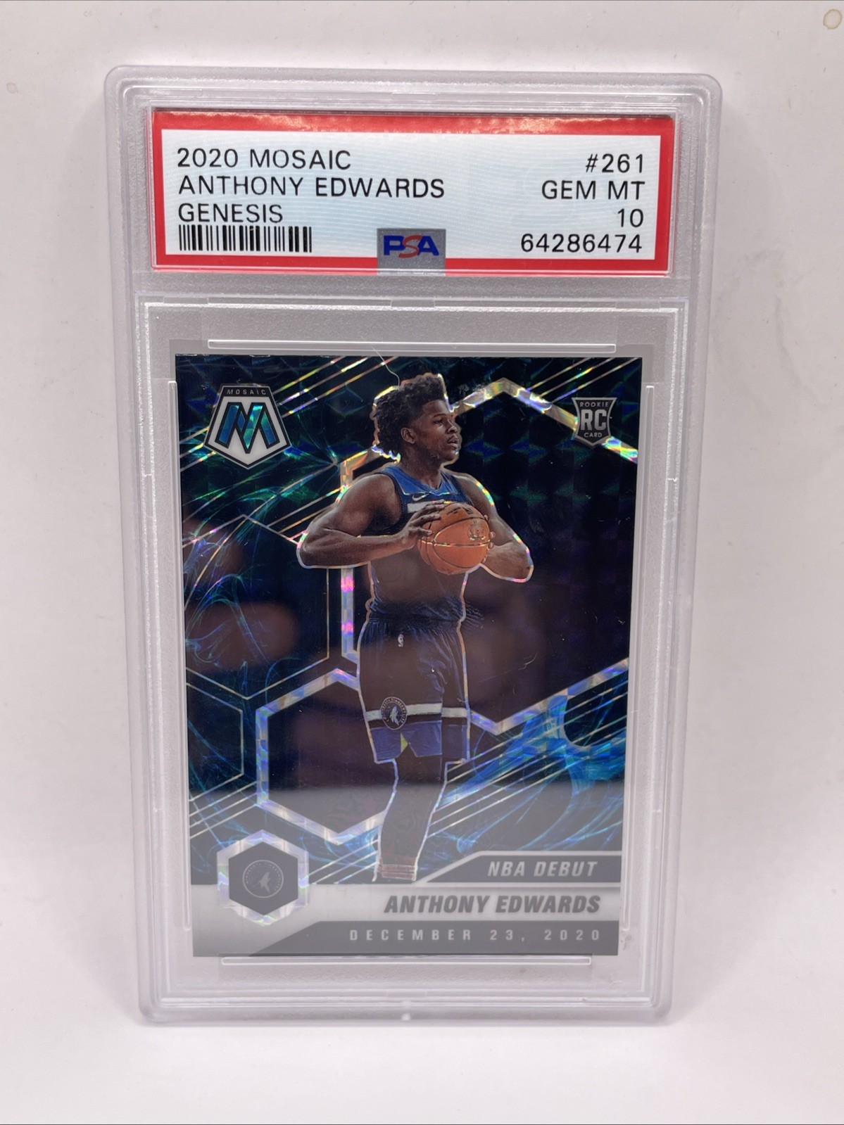 ANTHONY EDWARDS 2020-21 MOSAIC ROOKIE DEBUT GENESIS PRIZM SP RC PSA 10 POP 74