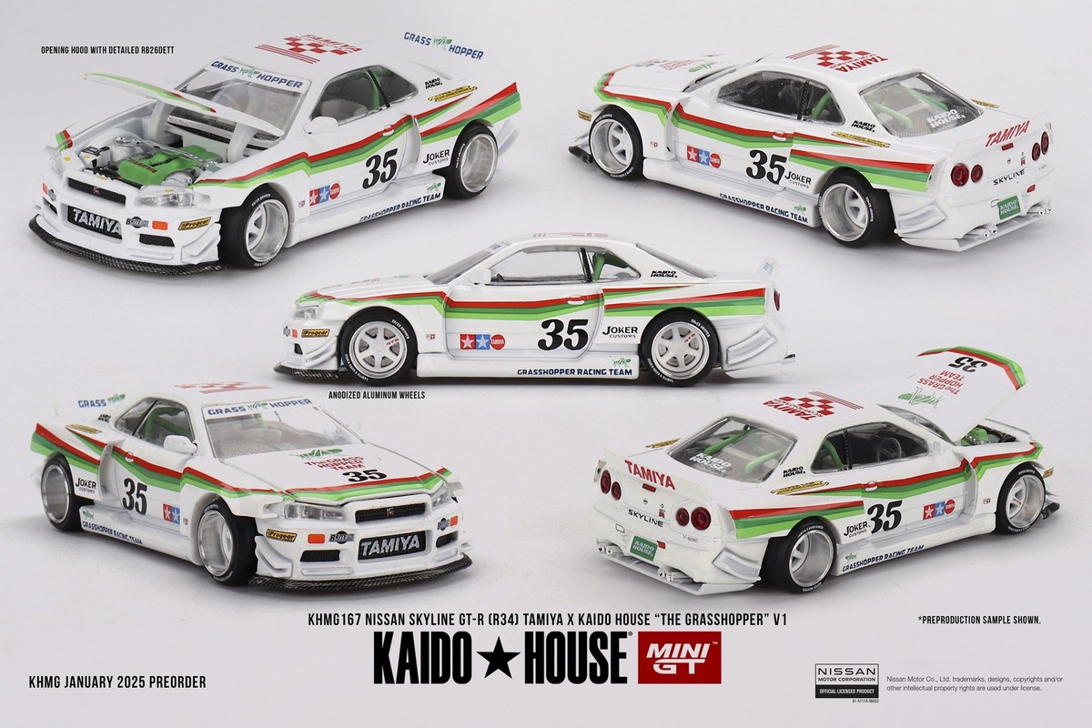 Kaido house R34 white + テント kaido Mini GT x Kaido House 1:64 Nissan Skyline GT-R (R34) Kaido