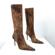 JEFFREY CAMPBELL Women 11 Proposal Boots Brown Black Calf Hair Knee High Pointed