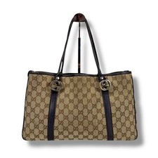 GUCCI GG Canvas Brown Leather Tote Bag Authentic with Interlocking GG Logo