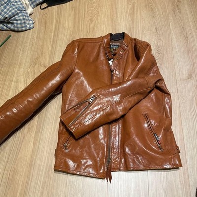 Schott Brown Single Rider Jacket S Zipper Pockets Leather From Japan