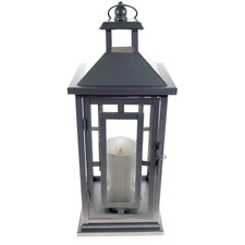 Shop4Omni 16 Inch Metal and Glass Tabletop Centerpiece Lantern w Candle - Silver