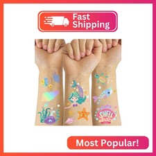 Temporary Tattoos Mermaid for Kids, 80 Metallic Foil Style Bronzing Fake Tattoo
