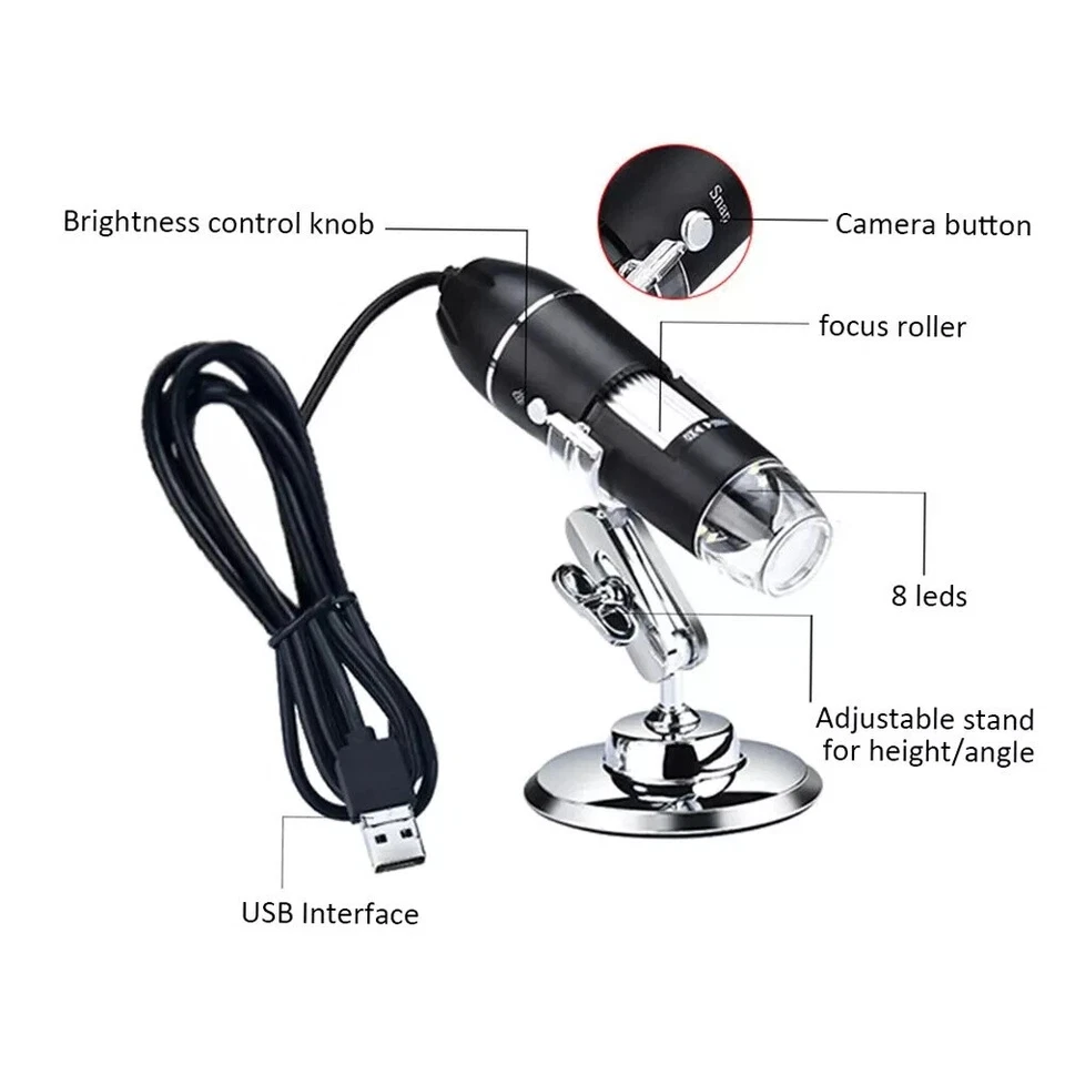 Mini USB Digital Mikroskop Lupe 1600X HD Microscope Kamera 8 LED für Handy PC - Bild 2 von 4
