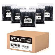 8 Inch Black Zip Ties, 5000 Count Nylon Cable Fasteners, 50lb Strength