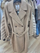 Joules Amberley Longline Check Tan Wool Wrap Belted Long Coat Size Uk 14/16