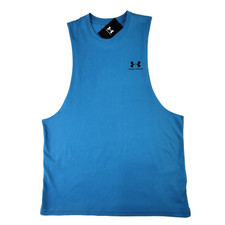 Under Armour Left Chest Cut Off Tank Top Mens Blue Athletic Gym Basketball NEW