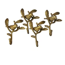 Underbrush Bird Wall Hook Brass Tone Bohemian Style Metal Decorative  4 pc. Set