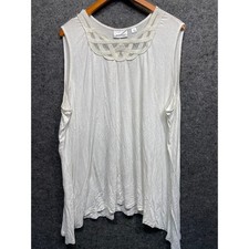 Avenue White Sleeveless Lattice Neck Mesh Detail Top Plus Size 30/32 USA Made