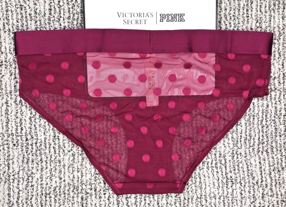 Panty Hiphugger VictoriasSecret Nuevo con Etiquetas Mediana Magenta Lunares Transparente Heritage Logo Foto 2 de 4