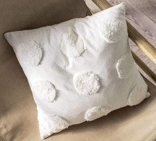 LinenHouse Haze White Tufted Polka Dot Design Cotton Cushion Cover 45cm x 45cm