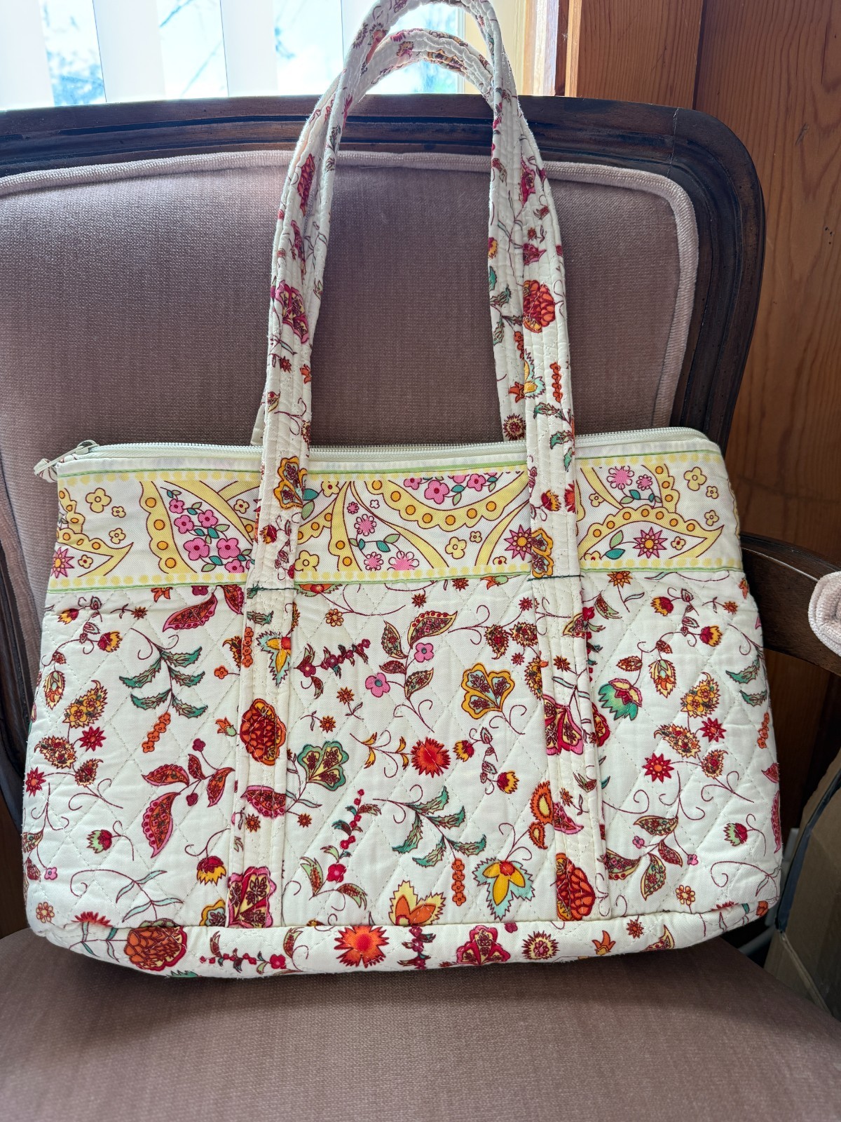 Fabric Qulited 15x9x3.5 Floral Handbag sholder Purse Zips Pre-owned