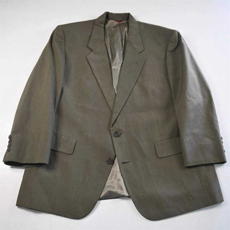 Traje De Colección Hecho en EE. UU. Hart Schaffner Marx 44S 38x29 Verde Tostado Glenn Check Lana Para Hombres Foto 2 de 4