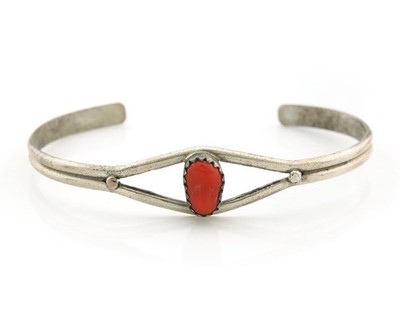 Navajo Cuff Bracelet Sterling Silver Vintage Coral Native Artist