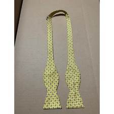 Brooks Brothers Makers Mens Yellow Blue Geometric Silk Self-Tie Bow Tie USA Made