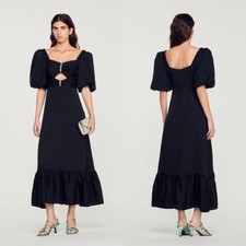 NEW NWT SANDRO Falbala Crystal Embellished Midi Dress Black SIZE 34/XS MSRP 580