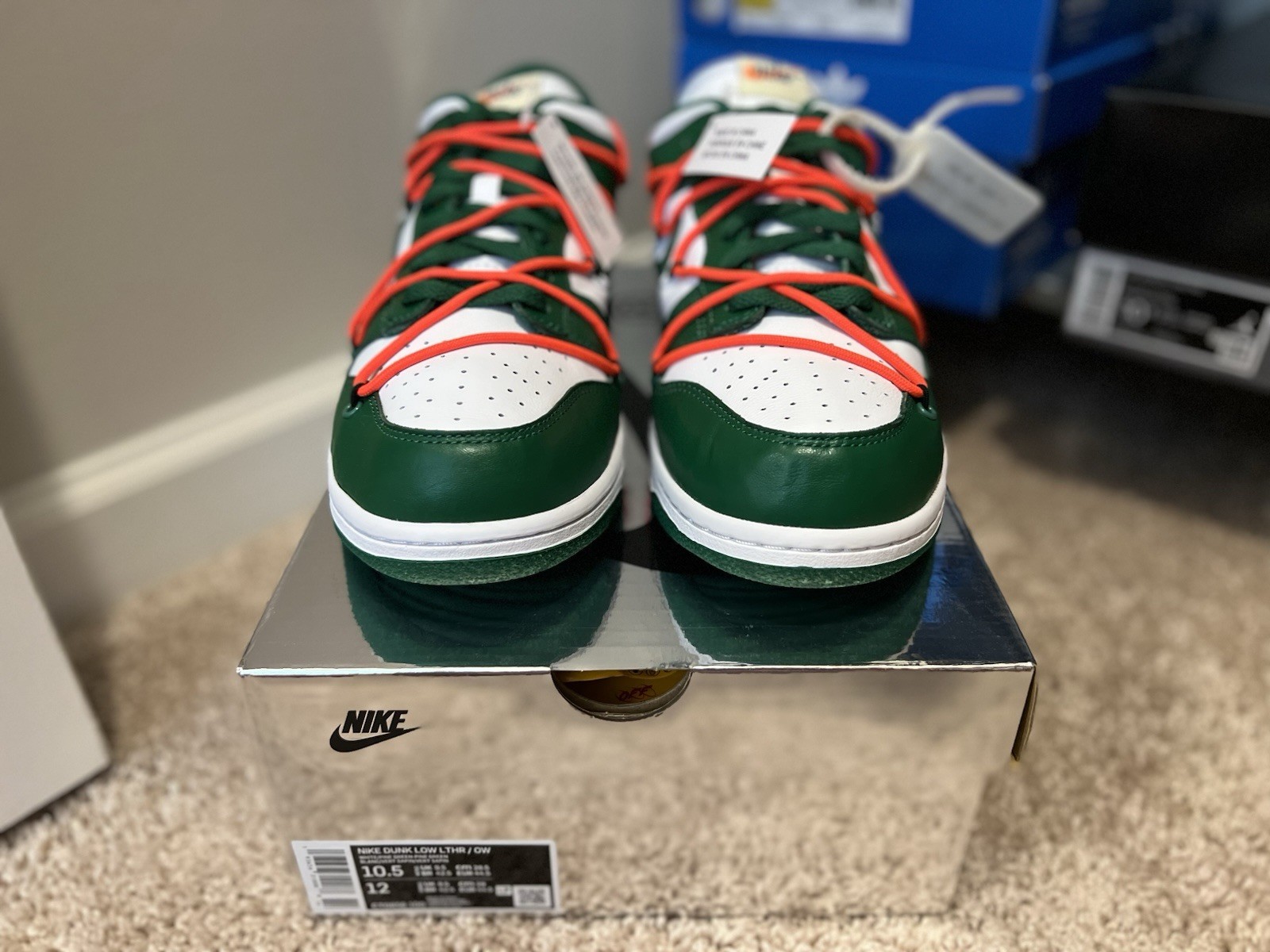 Off White x Nike Dunk Low verde pino taglia 10 5_ CT0856 100