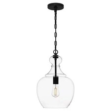 Home Decorators Collection Bakerston 60-Watt 1-Light Matte Black Hanging Pendant