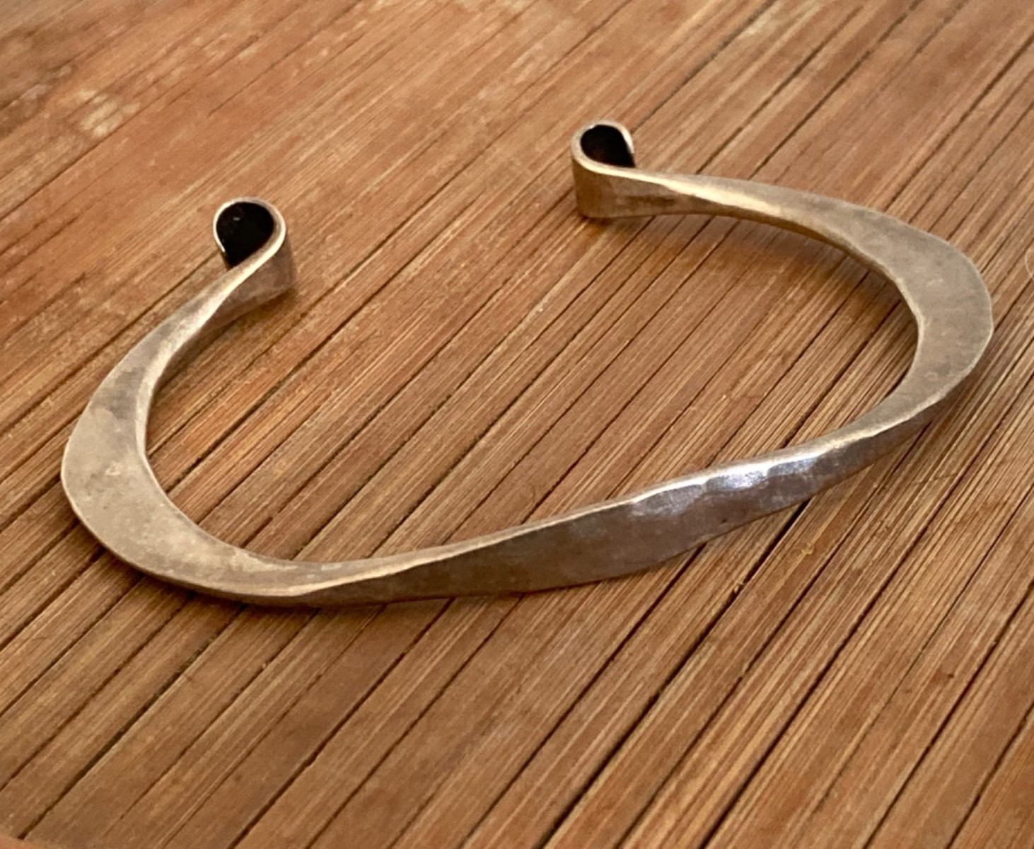 Sterling Silver Hammered Scroll Cuff Bracelet Han… - image 1