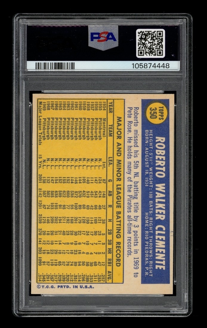 1970 Topps Set-Break #350 Roberto Clemente PSA 5 EX view 2